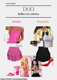 Duo barbie and raquelle halloween costume! Shop everything in link ➡️ https://tr.ee/cgZJHw  halloween costumes for women barbie raquelle barbie life in the dreamhouse cute hot easy simple costumes duo girls teen party october fall pumpkin unique trendy flattering ootd attractive 31st