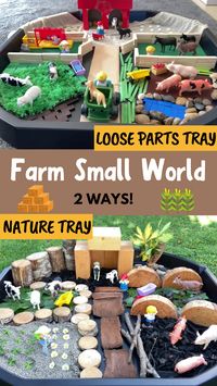 Craft a delightful farm small world with these two simple ideas! Our first approach utilizes everyday household items and loose parts for a creative setup. The second idea embraces nature's treasures, elevating the tactile experience of your farm scene. Dive into the outdoors for this one! Let these ideas spark your imagination, inspiring a captivating farm small world for your young adventurer.