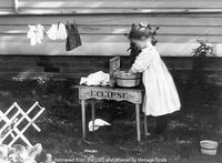 Little girl playing--doing laundry] Created / Published c1902. Copyright by W.E. Vilmer. "Monday" photo caption. Retrieved from the Library of Congress, https://www.loc.gov/item/91796707/.