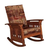 Amish McCoy Mission Upholstered Rocking Chair Get comfy in an Amish McCoy Mission Rocker. Customize with a variety of woods, stain colors and upholstery options to choose from. American made wood furniture built to last. #rockers #customfurniture