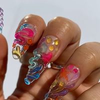 ✨ℕⓔｌƵ𝔸 ｄ𝔲ᑎ✨ on Instagram: "thanks for the love on these!! they were so much fun to create 😁🩷🫶🌈🌟   Created using @sissiofficial_ squigglerz use my code NELZA10 to save 💸   #3dnails #3dnailart #colourfulnails"