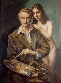 The Artist and His Model (1949). George Owen Wynne Apperley R.I. R.A. (English, 1884-1960). Oil on canvas. Apperley was a figurative and landscape artist. He began his artistic education at the Herkomer School of Art, Bushey, Herts. In 1904, at the young age of 20, he visited Italy. It was on this tour that his serious art education began.