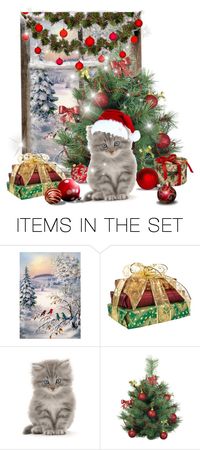 "Meowy Christmas!" by lizzysbibsandbobs ❤ liked on Polyvore featuring art