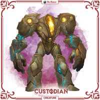 Custodian - CR 18 Construct

Custodians are massive, semi-conscious constructs designed to safeguard arcane libraries, laboratories, and vaults of magical knowledge. Equally serving the roles of protecting, guiding, and keeping everything in perfect order.

Art by Midjourney

#dnd #dungeonsanddragons #5e #homebrew #art #creature #monster #construct #golem #guardian