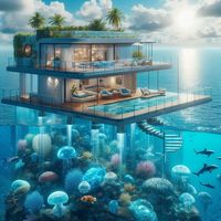 house on ocean making with crystal