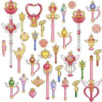 sailor moon transformation pens, brooches and wands