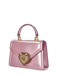 Height: 13cm Width: 19cm Depth: 4.5cm. Detachable strap. Single leather top handle. Front flap with snap button closure. Front metal buckle embellished with imitation pearls. One internal patch pocket. Leather lining