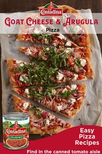 A Contadina® favorite that we’re certain will become one of yours. Our Goat Cheese and Arugula Pizza is an easy, delicious, meatless pizza baked with fresh goat cheese, slivers of red onion, and fresh arugula and basil. Undeniably Italian with its use of Contadina® Crushed Tomatoes, made from 100% fresh Roma tomatoes, this recipe is a great option for a family dinner or an appetizer for guests.