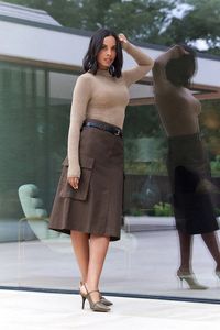 Chocolate Brown Cotton Blend Utility Skirt