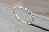 14k Rose Gold Diamond Rope Twined Vine Micro Pave Stackable Ring