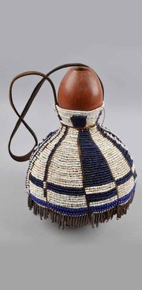 Africa | Storage container from the Kamba people of Kenya; gourd, glass beads, leather | ca. 1904 or earlier