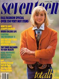 August 1989 cover with fourteen-year-old Niki Taylor. Inside the fold-out cover joining Niki Taylor are fifteen-year-old Margarett Dellanina & seventeen-year-old Joanna Hathcock.