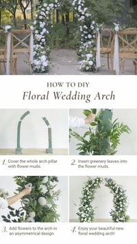 Difficulty: Easy     Full version tutorial: https://www.lingsmoment.com/blogs/news/how-to-diy-floral-wedding-arch   What you’ll need:  • 8 Ling’s moment flower box sets  • 10 Ling’s moment greenery branch sets  • 2 arch pillars  • Wire mesh or chicken wire  • Flower muds  • Zip ties  • Pliers