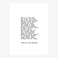 Hand Typed Shes in the Sun Poem (Frame Not Included) Hi, I’m Christy, a writer, and poet. I’ve written all of the poems you see in my shop. Im very sorry for your loss, I hope this poem will provide some comfort to you or your loved ones. Key features: • Hand typed poem (an original, not a print)