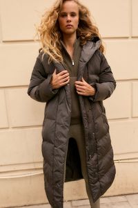 Charcoal Grey Premium Long Padded Coat - Image 1 of 8