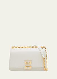 "Find GIVENCHY 4g Shoulder Bag on Editorialist. This Givenchy shoulder bag is crafted from leather and features a sliding chain and leather crossbody strap that can be doubled for a variety of looks. The bag features a flap top with magnetic closure, a slip pocket on the back, and a divided interior. The bag measures 5.1\"H x 8.2\"W x 2.5\"D and is made in Italy."