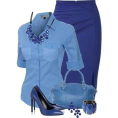 Blue & Blue awesome oufits Professional Attire, Office Attire, Work Style, Complete Outfits, Wear To Work, Mode Inspiration, Business Attire, Work Attire, Fashion Mode