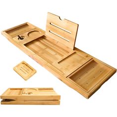 a wooden box with compartments and trays on it