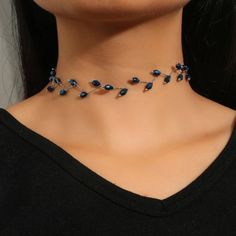 This Unique Piece Is A Wonderful Addition To Your Wardrobe And Your Style; Sure To Get Lots Of Compliments! Gsun0n50200j2nl Trendy Blue Beaded Choker, Adjustable Blue Beaded Necklaces For Party, Blue Beaded Choker For Party, Trendy Blue Necklace For Party, Elegant Blue Metal Choker, Blue Choker For Party, Elegant Blue Beaded Choker, Blue Metal Choker Necklace, Blue Beaded Chain Necklace For Party