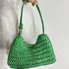 Green Rafia Shoulder Bag Never Worn! Perfect For Summer! Chic Green Shoulder Bag With Braided Handles, Trendy Green Hobo Bag With Braided Handles, Spring Green Hobo Bag For Daily Use, Green Spring Hobo Bag For Daily Use, Green Hobo Bag For Daily Use In Spring, Trendy Green Crochet Shoulder Bag, Green Trendy Crochet Shoulder Bag, Green Bags With Braided Handles For Spring, Green Bucket Bag For Everyday Spring Use