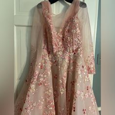 Gorgeous Designer Pink Floral Embroidered Gown - Nwt Prom Gown With Floral Embroidery In Organza, Floral Embroidered Ball Gown For Prom Season, Floral Embroidered Ball Gown For Prom, Prom Season Ball Gown With Floral Embroidery, Wedding Dresses With Floral Embroidery, Floor-length, Floor-length Wedding Dress With Floral Embroidery, Wedding Floor-length Dress With Floral Embroidery, Pink Floral Applique Gown For Gala, Organza Prom Gown With Floral Embroidery