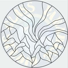 a circular stained glass window with wavy lines