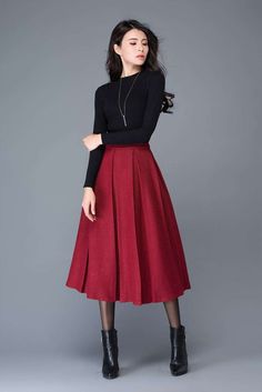 Red wool skirt, midi skirt, wool skirt, women skirts, winter skirt, pleated skirt, long skirt, long Midi Skirt Winter, Maxi Skirt Winter, Long Wool Skirt, Red Long Skirt, Elegant Midi Skirt, Rok Outfit, Pleated Skirt Outfit, Skirt Diy, Long Skirt Outfits