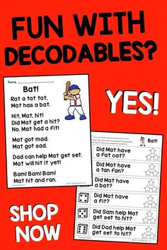 a poster with the words fun with decoables on it and an image of a boy