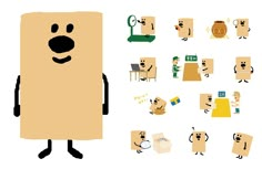 a cardboard character with various poses and expressions