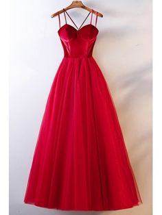 Long Red Simple Two Tone Party Dress With Spaghetti Straps Tulle Long Prom Dress, Prom Dresses Simple, Formal Ball Gown, Long Formal Dress, Simple Prom Dress, Spaghetti Strap Prom Dress, Sweetheart Prom Dress, Red Party, Red Prom