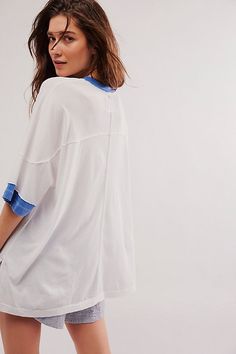 So fun from our We The Free collection, this too-cool tee features a slouchy, oversized fit and contrast trim with raised seam detail. **Fit:** Slouchy, oversized fit **Features:** Soft cotton fabrication, classic crewneck, short-sleeve style, contrast trim, raised seaming throughout **Why We ❤ It:** This too-cool tee adds necessary color to every outfit. | We The Free Avery Tee at Free People in White, Size: L Sporty Crew Neck Tops With Contrast Trim, Crew Neck Top With Frayed Hem, Crew Neck Tops With Frayed Hem For Layering, Oversized Tops With Frayed Hem For Layering, Oversized Tops For Layering With Frayed Hem, Casual Tops With Contrast Panels For Layering, Casual Top With Contrast Panels For Layering, Trendy Summer Tops With Contrast Trim, Relaxed Crew Neck Top With Frayed Hem