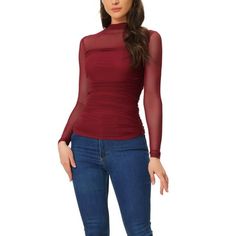 This mesh top is designed to add a touch of edgy sophistication to any outfit. A must-have option for the new season, add new styles to your wardrobe. The mesh fabric of this top adds a breathable and lightweight feel to it, making it perfect for both casual and dressy occasions. Style with your fashion pants or skirts for a stylish look. Measurement (in inches) International Size----------Chest Girth----------Waist Girth----------Shoulder Width XS------------------------------31 1/2------------ High Stretch Trendy Mesh Top For Party, Trendy High Stretch Mesh Top For Party, Trendy High-stretch Mesh Top For Party, Chic High Stretch Mesh Top For Party, Elegant High Neck Tops With Mesh Sleeves, Fitted High Neck Mesh Top For Layering, High Neck Tops With Mesh Sleeves For Night Out, Fitted Mock Neck Top For Night Out In Spring, Fall Mesh High Neck Top For Night Out