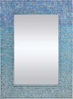 a blue mosaic tile mirror with a square frame on the front and back side,