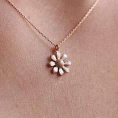 "\"Delicate charm Daisy Necklace | White Enamel Jewelry Daisy, Chamomile Flower Deity Pendant with Elegant Gold Chain | Gift for Hert\" ∙ P R O D U C T I O N ∙ ‣ All of our products are handmade and made to order ‣ All of our items are 14K real gold. We do not carry any gold filled, gold plated, or gold vermeil items. Also there are no other metals used so all items are hypoallergenic. ‣ Raw materials are coming from historical gold and jewelry market of Istanbul Grand Bazaar. The Grand Bazaar ( 14k Rose Gold Jewelry With Flower Charm, Rose Gold 14k Birth Flower Jewelry, Dainty Jewelry With Flower Charm For Anniversary, Delicate 14k Gold Filled Jewelry With Flower Charm, Delicate 14k Gold-filled Jewelry With Flower Charm, Rose Gold Flower Charm Jewelry In 14k Gold Filled, Rose Gold Jewelry With Flower Charm, Rose Gold 14k Gold-filled Jewelry With Flower Charm, Delicate White Round Jewelry