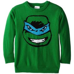 Teenage Mutant Ninja Turtles - Leonardo Youth Intarsia Sweater Youth Sweaters Teenage Mutant Ninja Turtles YLG Green Green Knit Casual Sweatshirt, Green Long Sleeve Knit Sweater, Green Knit Acrylic Sweater, Green Acrylic Knit Sweater, Green Acrylic Casual Sweater, Green Knitted Cotton Tops, Green Cotton Knitted Tops, Green Crew Neck Top In Acrylic, Green Crew Neck Acrylic Top