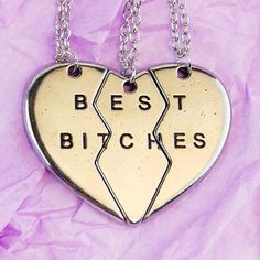 Best Bitches 3 Friendship Necklaces 

A special necklace for those special bitches in your life! 

When regular BFF necklaces don't quite express the level of friendship you have with your besties, this one might fit the bill! 

Receive three Necklaces! One to keep and two to share with your BBs! 

This necklace is perfect for the BFFs who know three isn't always a crowd! 

Pendant width (whole heart): 1 7/8"
Necklace length: 18"
2" extender chain for adjustable fit
Metal alloy, silver colored 
Each necklace has minor manufacturing flaws (slight pocking to metal), which may differ slightly from the one in picture. 

Brand new! 

🐰Bundle items to save! Message with items and zip code, and we will respond with savings! 

#necklace #jewelry #bffnecklaces #silvernecklaces #necklaceset Trio Necklace, Three Necklaces, Bff Necklaces, Special Necklace, Friendship Necklaces, Future Style, Whole Heart, Accessories Jewelry Necklace, The Bill