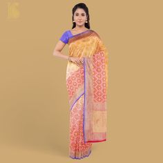 An exclusive Banarasi saree from Khinkhwab. Add a dash of your favorite color to your ethnic look with this beautiful Banarasi saree from our georgette collection. The Saree is made of pure Georgette silk and has the illustrious motifs weave. Fusion Style Pre-draped Saree For Navratri, Fusion Style Pre-draped Saree For Diwali, Diwali Fusion Style Pre-draped Saree, Fusion Style Multicolor Pre-draped Saree For Wedding, Fusion Style Pre-draped Chanderi Saree, Fusion Style Pre-draped Saree With Pallu, Fusion Style Choli For Diwali With Traditional Drape, Fusion Style Pre-draped Saree With Traditional Drape, Fusion Style Chanderi Pre-draped Saree With Cutdana