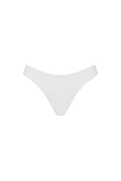 A classic-style bikini bottom, featuring a curved waist. It is designed to sit high on the hips and offers brief to medium coverage. Style as a base for your swimwear pieces or pair with the Eléa String Bikini Top, the Farrah Bikini Top or the Jean Swim Top. Elegant Bra Friendly Brief Swimwear, White Bottoms With Moderate Coverage For Summer, Micro-elastic White Brief Swimwear, White Smoothing Swimwear For Summer, White Seamless Bottoms For Poolside, Beach Swimwear With Minimal Stretch And Smoothing, White Smoothing Swimwear, White Swimwear For Beach, Chic Seamless Beach Bottoms