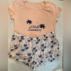 Peach Beach Top And Palm Tree Theme Short. European Type Sizing Bonatti- Tag Says Xl But Fits Like A Large. Best Fit Size 8/10. New Unworn Set, No Tags. 95% Viscose Pink Cotton Casual Sleepwear, Casual Pink Cotton Sleepwear, Pink T-shirt For Summer Loungewear, Pink Cotton Sleepwear For Summer, Pink Relaxed Fit Sleepwear For Summer, Cute Short Sleeve Sleepwear For Vacation, Summer Pink Cotton Sleepwear, Pink Cotton Summer Sleepwear, Summer Cotton Sleepwear