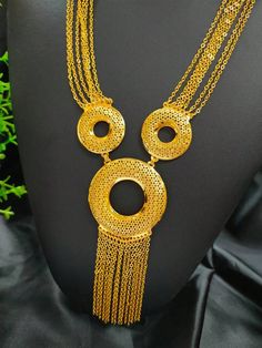 Gold Dangle Bridal Necklace For Party, Elegant Chain Necklace For Wedding And Festivals, Gold Long Necklace Jewelry Sets For Party, Bohemian Gold Bridal Necklace For Party, Gold Jewelry Sets With Long Necklace For Party, Elegant Bridal Necklace With Latkans For Party, Elegant Party Bridal Necklace With Latkans, Elegant Necklaces With Latkans, Elegant Round Necklaces With Latkans