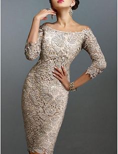 Formal Dresses Knee Length, Bride Dress Ideas, Knee Length Lace Dress, Cheap Cocktail Dresses, Beaded Formal Dress, Cocktail Dresses Online, Mother Dresses, Mother Of The Bride Gown, Lace Bride