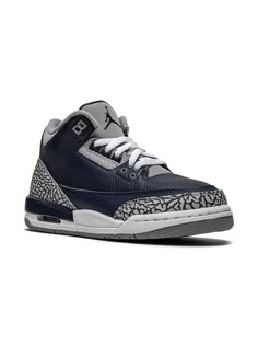 the air jordan 3 retro is available in blue and white with an animal print pattern