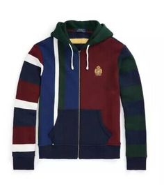 (eBay) Polo Ralph Lauren Novelty Fleece Patchwork Embroidered Crest Hoodie Jacket New Multicolor Hooded Jacket With Double-lined Hood, Multicolor Hooded Jacket With Double-lined Hood For Fall, Multicolor Double-lined Hooded Jacket For Fall, Multicolor Patchwork Sweatshirt For Fall, Fall Multicolor Patchwork Sweatshirt, Fall Patchwork Multicolor Sweatshirt, Multicolor Long Sleeve Outerwear With Double-lined Hood, Multicolor Hoodie With Double-lined Hood And Long Sleeves, Multicolor Long Sleeve Hoodie With Double-lined Hood