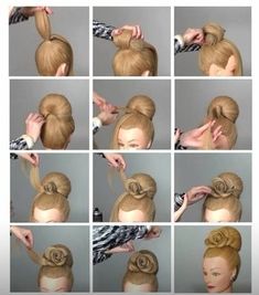 Flower Bun Hairstyle, Rose Bun, Sanggul Modern, Flower Bun, Hair Academy, Competition Hair, Hair Bun Tutorial, Barbie Hair, Dance Hairstyles