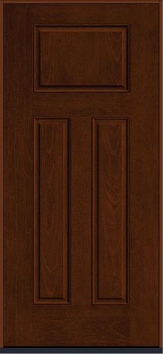 a wooden door with two sidelights on the front and side panels, in dark wood