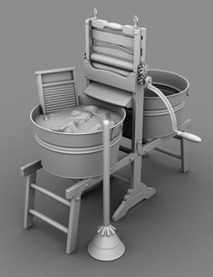 an old fashioned bathtub with two chairs around it