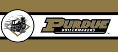 the purdue boilermakers logo is shown on a brown and black striped banner with an image of a train