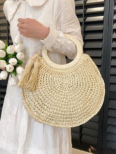 BirdinBag - Beach-ready Tassel Decor Straw Bag: Spacious, Stylish, and Versatile Spring Natural Bag With Tassels, Natural Bags With Tassels For Spring, Cream Handheld Woven Bag, Spring Beige Shoulder Bag With Tassels, Casual White Shoulder Bag With Tassels, Spring Beige Bag With Tassels, Beige Tassel Bag For Spring, Beige Bags With Tassels For Spring, Spring Tote Bags With Tassels