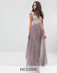 LOVE this from ASOS! Wedding Party Dress Guest, Embelished Dress, Tall Maxi Dress, Thread Dress, Outfit 2020, Tulle Long Skirt, Tulle Maxi Dress, Drape Maxi Dress, Purple Maxi Dress