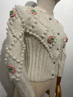 Vintage Hand Knitted Austrian Dirndl Trachten Popcorn Knit Cardigan Xxs/xs - Etsy Fitted Cotton Knitted Cardigan, Hand Knitted Cream Cardigan For Spring, Fitted Knitted White Sweater, Fitted White Knitted Sweater, Fitted Cotton Cardigan With Buttons, Fitted Hand Knitted Cotton Sweater, White Knitted Fitted Sweater, Fitted Knitted Cardigan For Spring, Cream Fitted Sweater